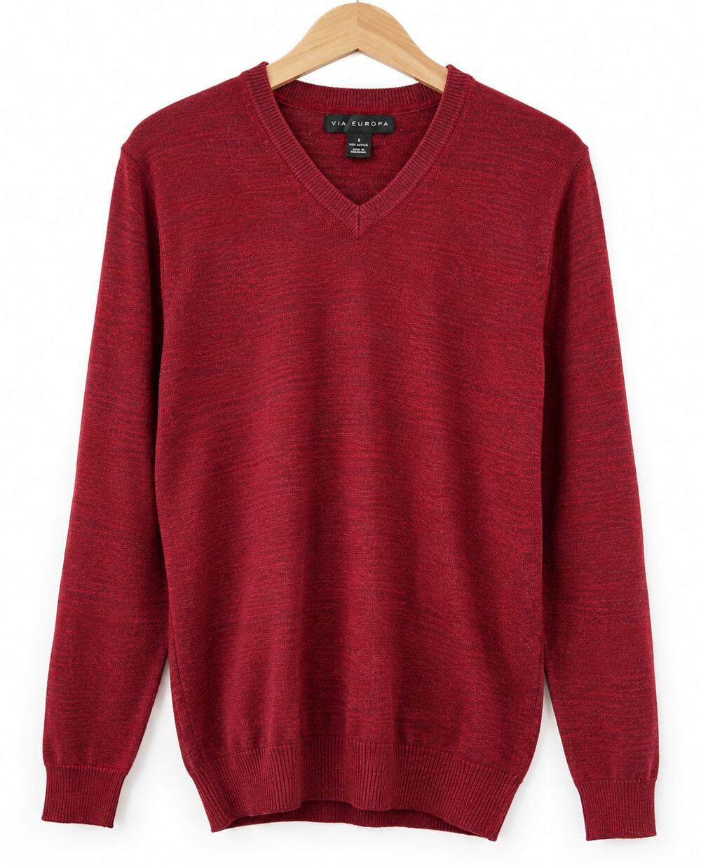 Via Europa Marled V Neck Sweater Red Acrylic Pullover Men's Small